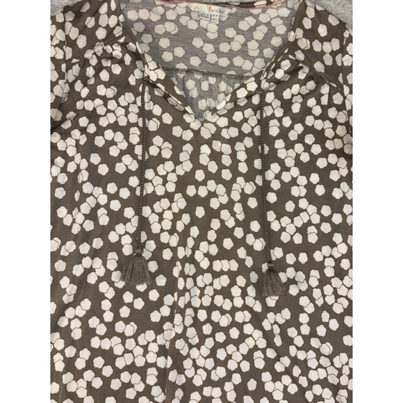 boden lyocell wool blouse tan white print soft tassel peasant sleeve - Picture 5 of 11